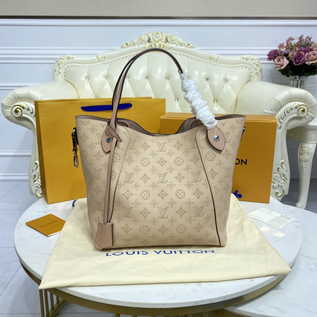 Louis Vuitton HINA MM Handbag Mahina Calf M53140 Galet Gray